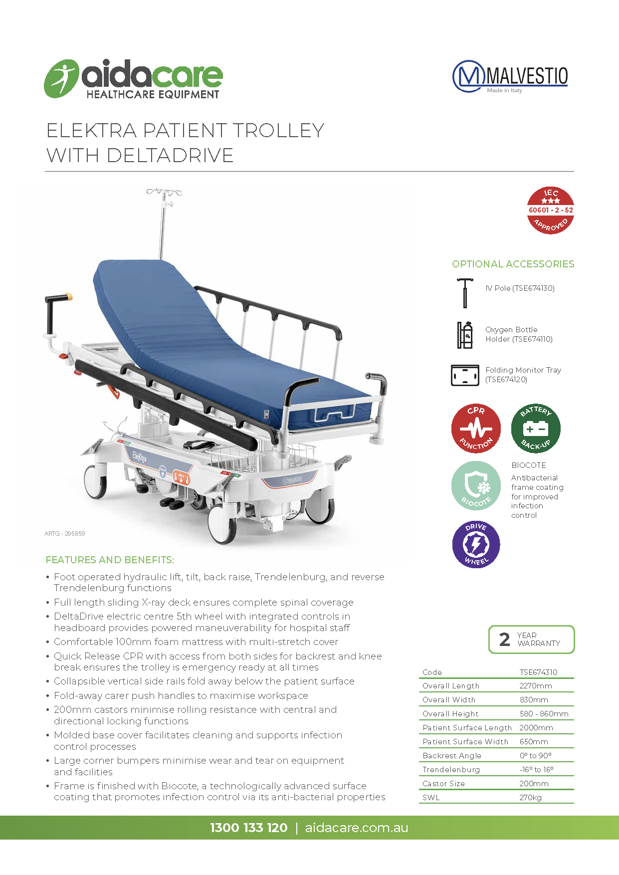 Malvestio Elektra Patient Trolley With Deltadrive Flyer